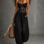 Retro Aesthetic Lace Bodice Harem Jumpsuit