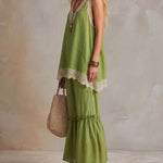 Comfort Loose Lace Trim Sleeveless Matching Set