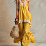 Comfort Loose Lace Trim Sleeveless Matching Set
