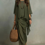 Flowy Chiffon Overlay Cape Sleeve Maxi Dress
