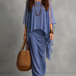 Flowy Chiffon Overlay Cape Sleeve Maxi Dress