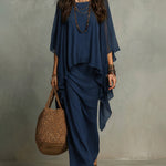 Flowy Chiffon Overlay Cape Sleeve Maxi Dress