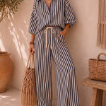 Comfortable Loose Fit Vertical Stripe Matching Set