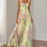 Elegant Sleeveless Floral Pleated Maxi Dress