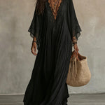 Bohemian Style Lace Trim Batwing Sleeve Maxi Dress