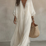 Bohemian Style Lace Trim Batwing Sleeve Maxi Dress