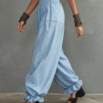 Comfort High Waist Ruffled Hem Wide Leg Pants