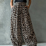 Leopard Print Casual Crinkle Lantern Pants