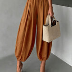 Casual Elastic Waist Pleated Balloon Pants
