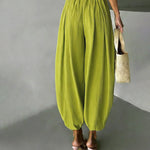 Casual Elastic Waist Pleated Balloon Pants