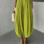 Casual Elastic Waist Pleated Balloon Pants