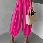 Casual Elastic Waist Pleated Balloon Pants