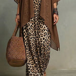 Elegant Chiffon Cardigan And Leopard Print Dress Set
