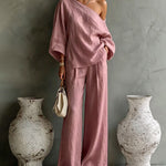 Casual Elegant One Shoulder Top And Wide Leg Pants