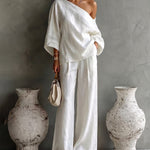 Casual Elegant One Shoulder Top And Wide Leg Pants