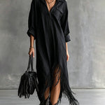 Casual Comfy Asymmetrical Tassel Hem Shirt Dress