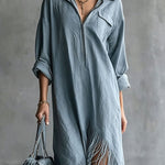 Casual Comfy Asymmetrical Tassel Hem Shirt Dress