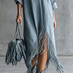 Casual Comfy Asymmetrical Tassel Hem Shirt Dress