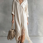 Casual Comfy Asymmetrical Tassel Hem Shirt Dress