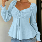 Cute Eyelet Textured Chiffon Peplum Hem Blouse