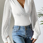 Chic Date Night Textured Puff Sleeve Wrap Blouse