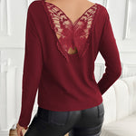 Butterfly Lace Cutout Back Long Sleeve Top