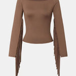 Retro Fringe Cuffs Off-Shoulder Fitted Top