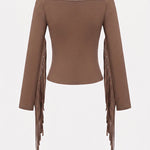 Retro Fringe Cuffs Off-Shoulder Fitted Top