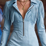 Retro Western Style Fringed Faux Suede Dress