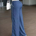 Casual High Waist Contrast Color Textured Wide-Leg Pants