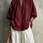 Ruched Collar Blouse And Wide Leg Pants Set