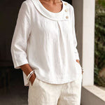 French Style Wide Scoop Neck Casual Blouse