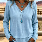 Everyday Relaxed Fit Frayed Edge Long Sleeve Top