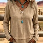Everyday Relaxed Fit Frayed Edge Long Sleeve Top