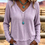 Everyday Relaxed Fit Frayed Edge Long Sleeve Top