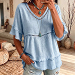 Boho Fringe Trim Babydoll Blouse