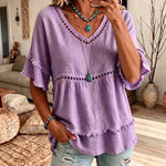 Boho Fringe Trim Babydoll Blouse