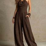 Halter Criss-Cross Wide Leg Jumpsuit
