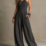 Halter Criss-Cross Wide Leg Jumpsuit