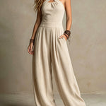 Halter Criss-Cross Wide Leg Jumpsuit