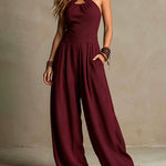 Halter Criss-Cross Wide Leg Jumpsuit