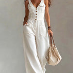 Casual 100% Cotton Denim Wide Leg Jumpsuit