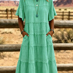 Crewneck Tiered Ruffle Midi Dress
