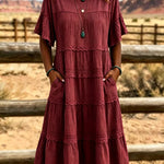Crewneck Tiered Ruffle Midi Dress