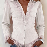 Fringe Trim Faux Suede Western Shirt