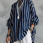 Ruffle Stand Collar Striped Babydoll Top