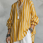 Ruffle Stand Collar Striped Babydoll Top