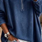 Casual 100% Cotton Denim Style Long Sleeve Blouse