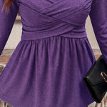 Chic Long Sleeve A-Line Crossover Ruched Peplum Top