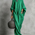 Casual Loose Boatneck Batwing Sleeve Maxi Dress With Pockets